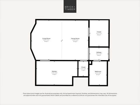 Floor plan for studio, 1 bath, 366 sqft